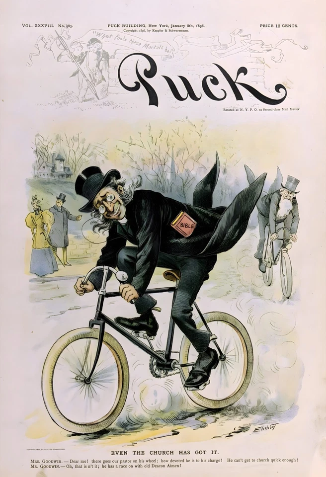 16520.Wall Decor Poster.Interior Art.Puck Magazine Bicycle American Humor Pastor - Image 1 of 1