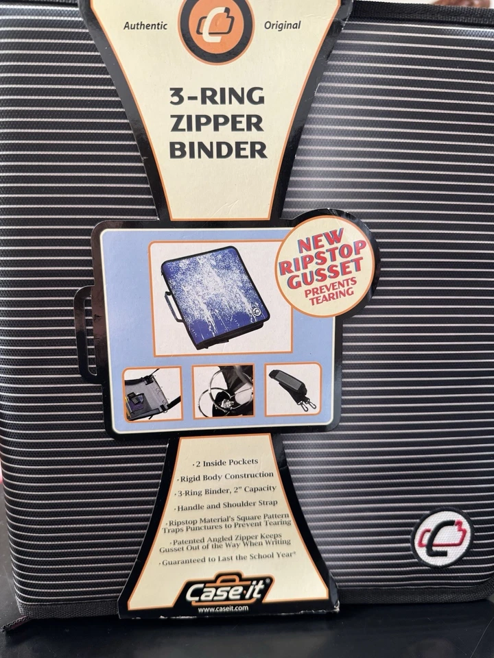Case-It 3-Ring Zipper Binder D-250 Black 2” Capacity Handle & Shoulder Strap