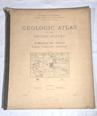 1905 Tahlequah Folio #122 Territorio Indio Arkansas USGS Estados Unidos Atlas Geológico Mapas Foto 1 de 2