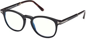 Tom Ford Eyeglasses TF5891-F-B 005 Shiny Black Round Blue Blocker Lens 51MM - Picture 1 of 3