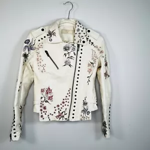 BLANKNYC Floral Embroidered Studded Faux Leather Biker Moto Jacket Size X-Small - Picture 1 of 13