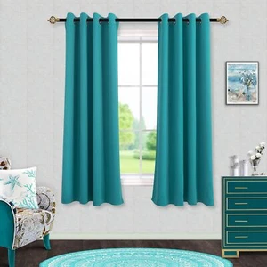 Teal Curtains for Living Room 63 Inch Length,Blackout Black Out Retro 70s MCM... - Picture 1 of 8