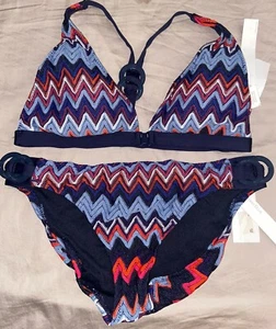 NWT Perry Ellis 2 Piece Swimsuit Bikini Top & Bottom M Medium Blue (B8) - Picture 1 of 3