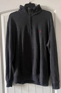 US Polo Assn Sweater Mens XL Gray 1/4 Zip Pullover Cotton Long Sleeve Jumper - Picture 1 of 4