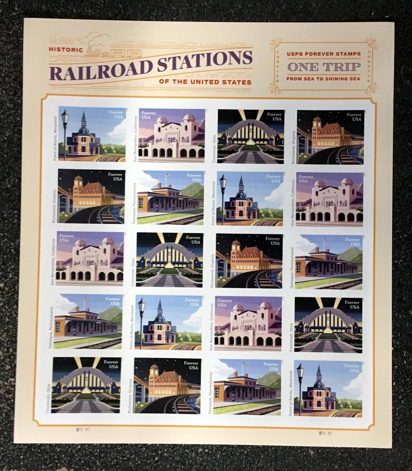 2023USA #5758-5762 Forever Historic Railroad Stations - Sheet of 20 mint - Image 1 of 1