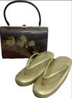 Furisode Kimono Hand Bag Shoes Zouri 24Cm Gold Brown Purple Color Japan