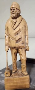 Vintage Berthier B Carving Folk Art Wood Signed Quebec Woodsman - Picture 1 of 6