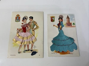 Vintage Retro Postcard Spain Malaga Silk Postcard Spanish Lady Flamenco Dancer - Picture 1 of 6