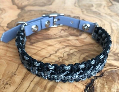 Collar para perro pequeño ~ Paracord gris y negro ~ ajustable de 11" a 13,5" ~ hecho a mano  Foto 1 de 4