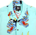 Ed Hardy Sz S Oni Mask Hawaiian Club Shirt Turquoise Lightweight
