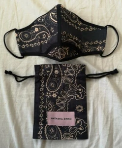 NATASHA ZINKO Black Bandana Print Cotton Face Mask One Size - New - Picture 1 of 8