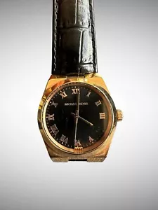 Michael Kors Unisex Wristwatch Gold Tone With Black Leather Strap MK-2358 - Picture 1 of 9