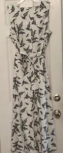 T Tahari Linen Blend Jumpsuit ~Blk/White~ Wide legs ~ Tie Belt ~ Women's Size L - Picture 1 of 6