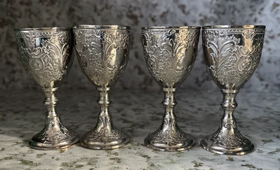 4 迷你高脚杯镀银 3.2 英寸日本制造玷污保护复古 — 第 1/4 张图片