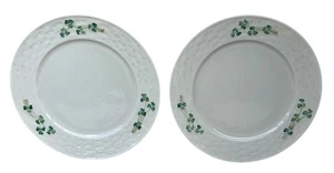 2 Belleek Ireland Shamrock Basketweave Salad Plates 7th Mark 1980 - 1993 8 1/4" - Picture 1 of 6