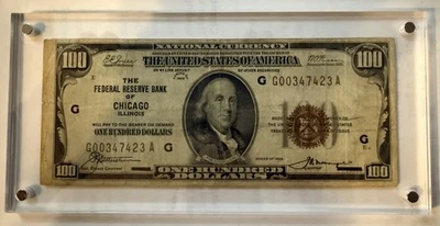 1929 $100 National Currency Federal Reserve Bank of Chicago Brown Seal - Image 1 of 2