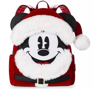 Mini Mochila Loungefly Disney Mickey Santa Claus Rojo Terciopelo y Piel Juegos con disfraces Foto 1 de 4
