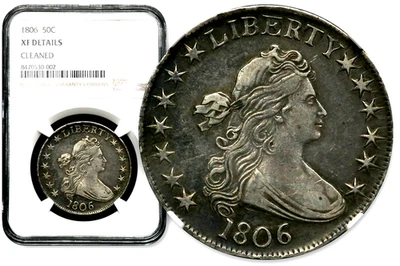 Medio dólar busto drapeado 1806 50C H - NGC XF detalles puntiagudos 6 sin vástago CC858 Foto 1 de 4