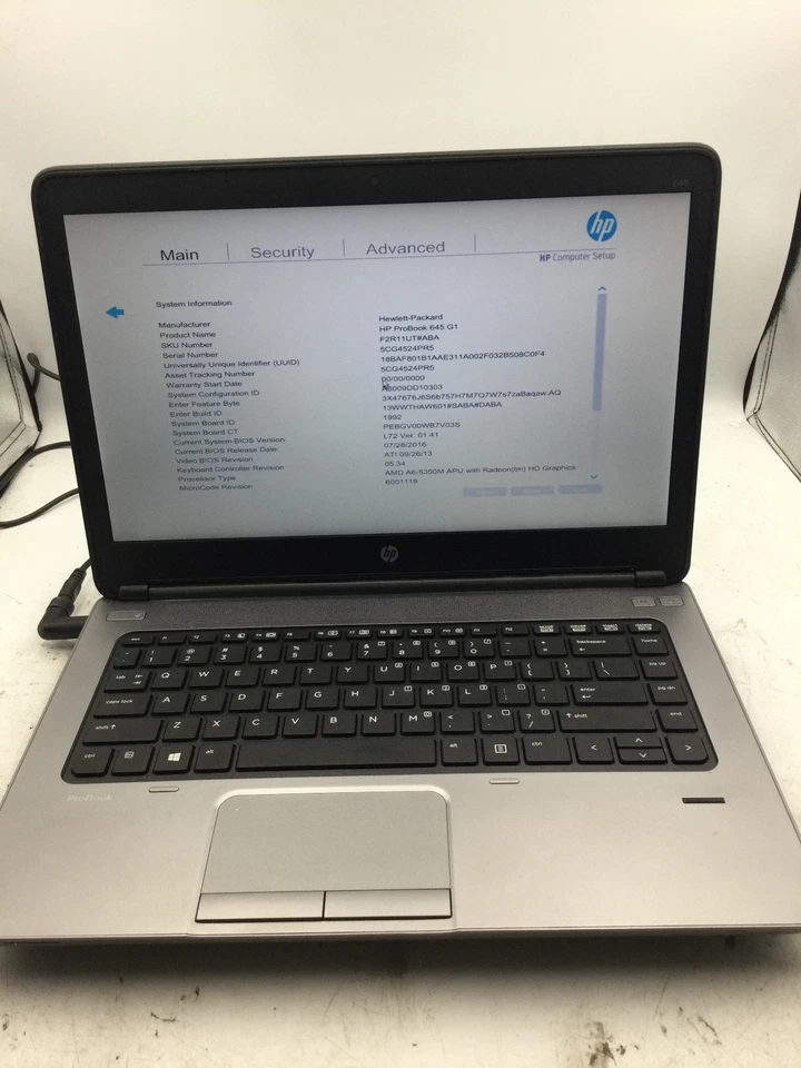 HP PROBOOK 645 G1 - BOOTS TO BIOS - AMD A10 - NO RAM - READ DESCRIPTION - BB! - Image 1 of 4