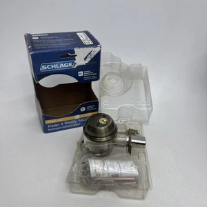 SCHLAGE B62N609 Deadbolt, Keyed 2 Sides, Antique Brass 2 Keys NEW - Picture 1 of 6