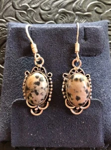Spotted Horse Jasper Flower Motif Earrings 1.5" Artisan Southwest - Picture 1 of 2
