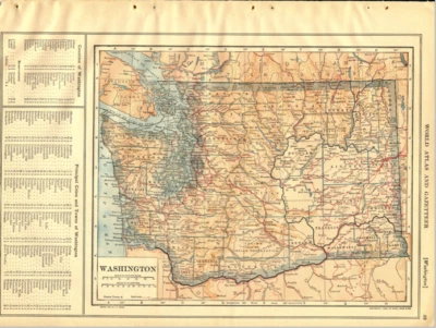 1914 Vintage Map "Washington" or "Wisconsin"  Color Original From Collier Atlas - Image 1 of 4