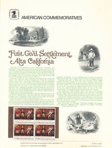 Panneau commémoratif américain #83 Scott 1725 - Alta California Settlement 1977 CV 20 $