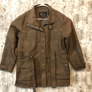 ZeroXposur Mens Large Military Coat Full Zip Belted Brown Performance Business - Picture 1 of 15
