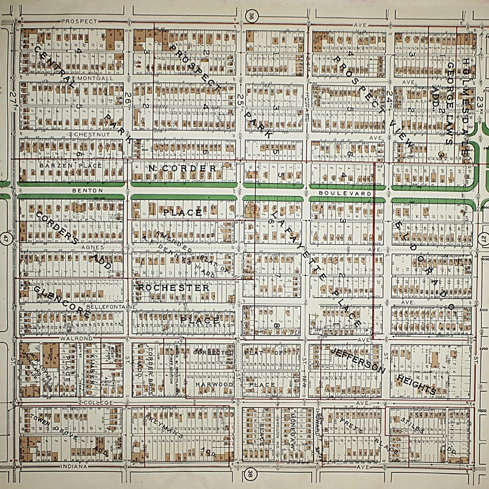 1925 Канзас-Сити Миссури Атлас Плат Карта РЕДКАЯ Цветная Литографическая Пластина No36 и 37 - Изображение 1 из 4
