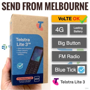 TELSTRA LITE 3 4G Blue Tick VoLTE OK FM Radio Senior Button Phone Alcatel 3080T - Picture 1 of 11