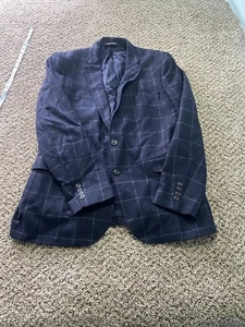 GANT Men’s Blazer Size 52 Navy Blue Checked Wool Blend Single Breasted Jacket - Picture 1 of 6