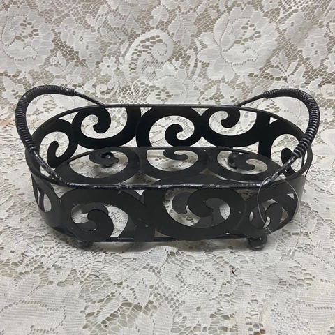Reticulated Black Metal Condiments Stand- Bread Basket 9in x 5in Cover