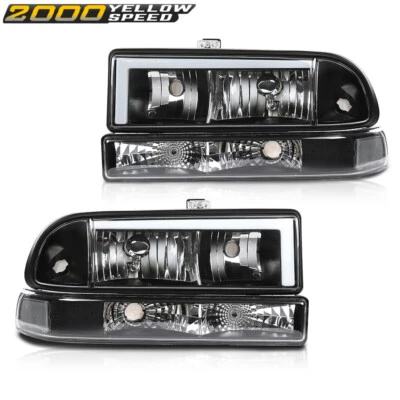 Fit For 98-04 Chevy S10 Blazer Clear Corner Black Housing LED DRL Headlights - Image 1 of 4