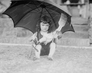 Cute Girl With Doll Under Umbrella 1920s Old 8x10 Reprint Of Photo - Picture 1 of 1