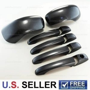 For 2005-2010 Chrysler 300 300C Black Carbon Fiber Mirror Covers + 4Dr Handle - Picture 1 of 2