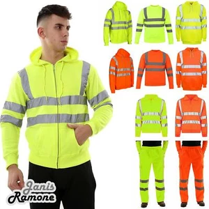 Para hombres Hi Vis Visibilidad Reflectante Seguridad Trabajo Ropa Sudadera con Capucha Sudadera de Lanza Pantalón - Imagen 1 de 12