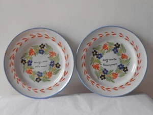 Paire assiettes.Faience parlante de Rambervillers. XIXème. Antique plates - Picture 1 of 4