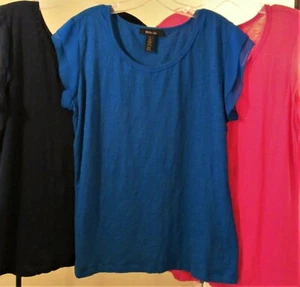 Style & Co Scoop Neck Tee Top w/ Sheer Cap Ruffle Sleeves LARGE Pink, Royal Blue - Bild 1 von 15