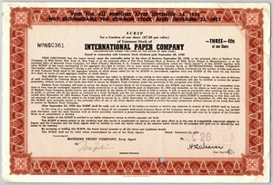 Vintage 1950 Stock / Scrip Certificate - "International Paper Company"  - Picture 1 of 2