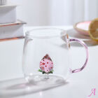 3D Rose Glass Cup With Handle Household Breakfast Cup For Juice Coffee Clear Cup