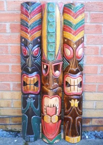 NEW DESIGN Carving Wooden TIKI MASK Large 100 cm Wall Decoration Multicoloured - Picture 1 of 12