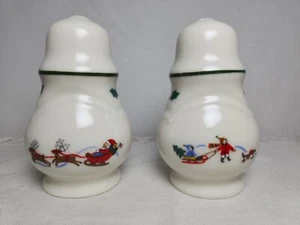 PFALTZGRAFF SNOW VILLAGE Salt & Pepper Shakers Set Santa Reindeer Sledding 4" H - Picture 1 of 10