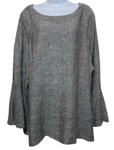 Cynthia Rowley Tunika Damen 2X grau 100% Leinen Glockenärmel Rundhals Lagenlook - Bild 1 von 11