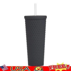 Vaso de plástico de doble pared 26 oz diseño texturizado reutilizable sin BPA con pajita nuevo - Imagen 1 de 7