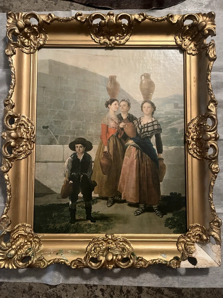 Vintage Antique Old Oil On Canvas Victorian Couple Man Women Gold Wood Frame - Image 1 of 2