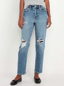 Old Navy OG Straight Ripped Ankle Jeans Womens 10 Blue Distressed NEW - Picture 1 of 12