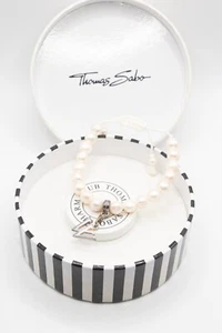 Thomas Sabo 925 Silver Freshwater Pearl 'W' Charm Bracelet - Picture 1 of 11