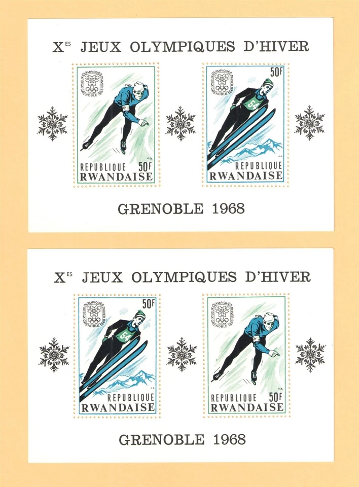 1968 RWANDA Scott # 249 + 249C {OLIMPÍADAS } { 2 x FOLHAS DE LEMBRANÇA } MNH - Imagem 1 de 1