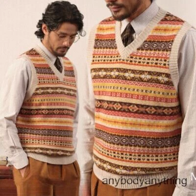 Chaleco Chaleco de Lana 100% Lana Patrón Isla Justa Invierno Hombres Tejido Multicolor Foto 1 de 4