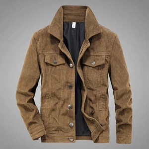 Uomo Velluto a Coste Camicia Giacca Retrò Manica Lunga Bottoni Anteriore Regular - Foto 1 di 16